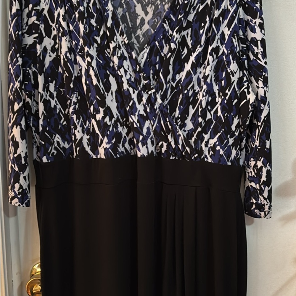 Fashion Bug Black and Blue Abstract Long Sleeve Dress